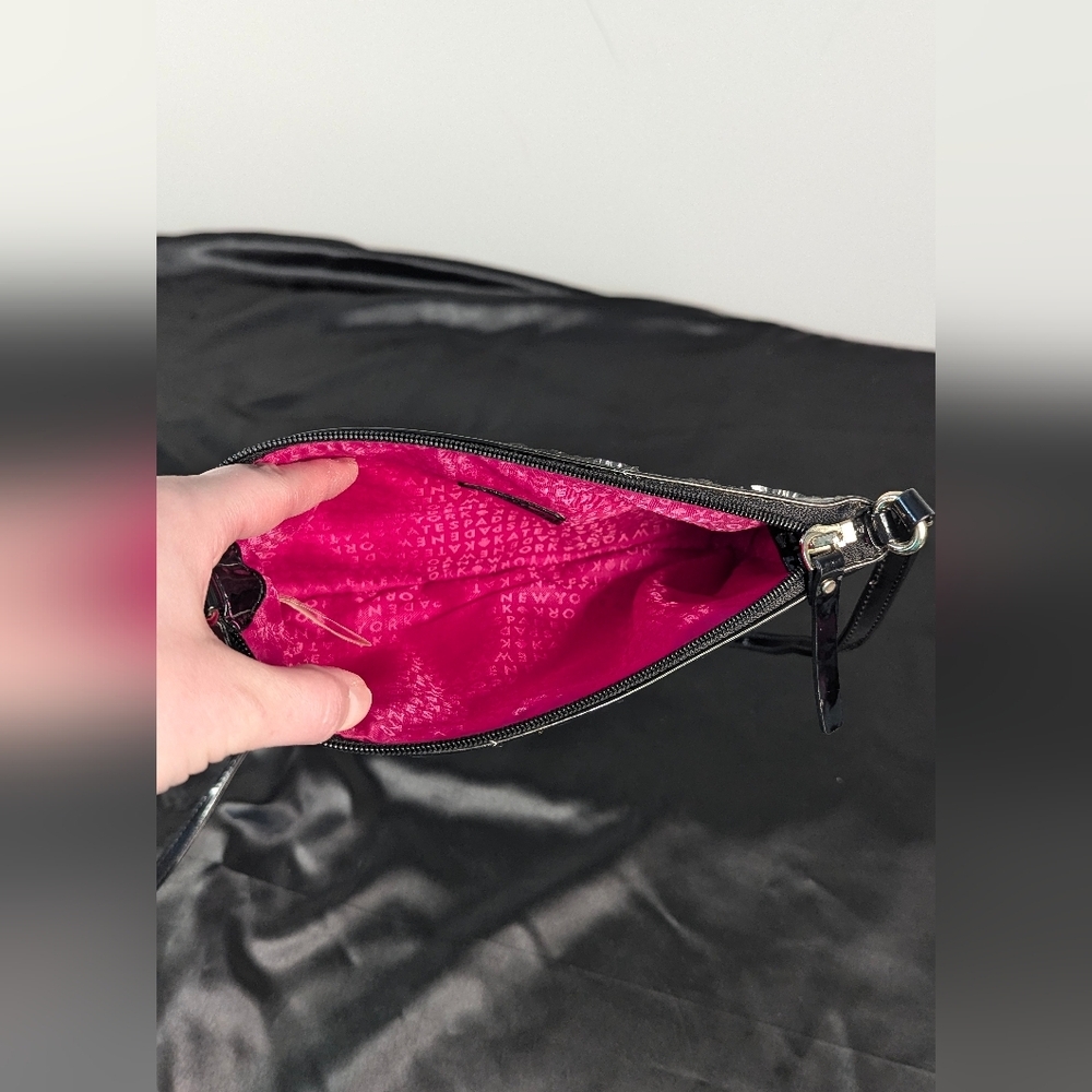 Kate Spade Crossbody PROJECT BAG Small Black Cream Striped PVC Magenta Hot Pink - Picture 9 of 12
